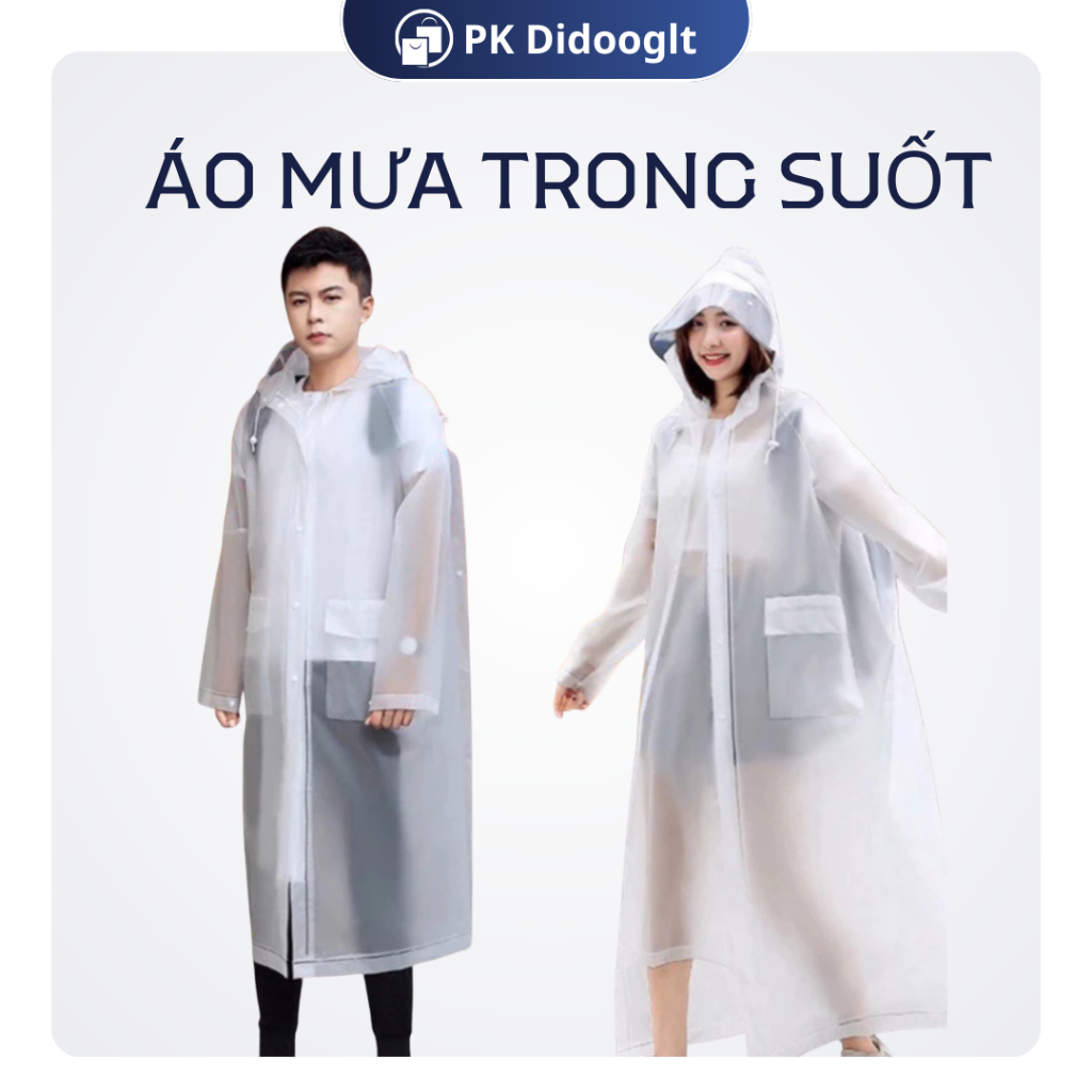 Áo Mưa Trong Suốt DIDOOGLT - Áo Mưa Măng Tô Dáng Dài Có Khoá Kéo Chống Thấm Tốt Cao Cấp