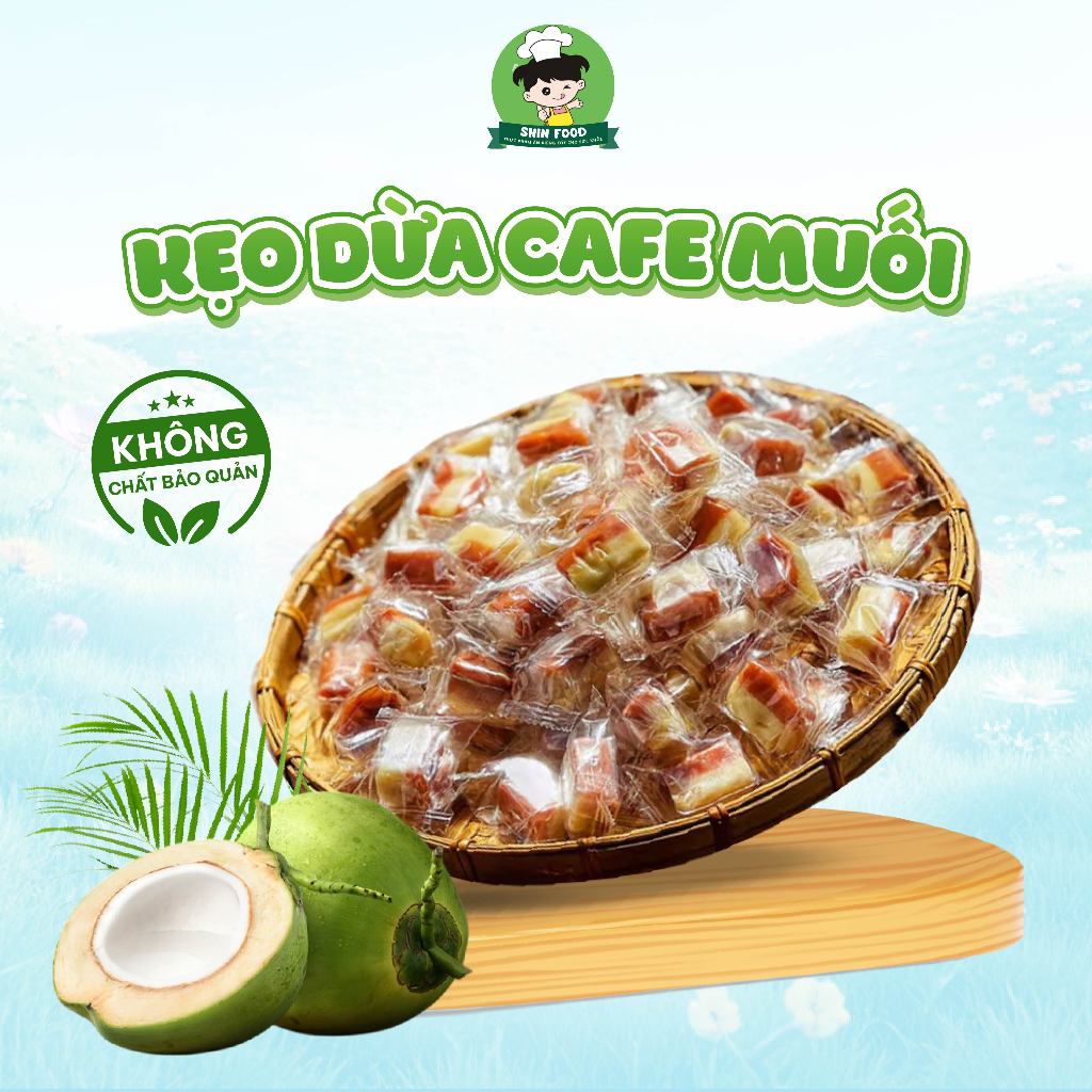  Kẹo Dừa Sáp Non Vị Cà Phê Muối Gói 300g Đặc Sản Bến Tre Thơm Ngon Béo Ngậy Kẹo Dừa Cà Phê Muối Không Đường Shin Food 
