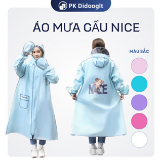 Áo mưa thời trang Didooglt có khoá kéo tiện lợi hình gấu nice kèm kính chắn mưa 1 người tiện lợi