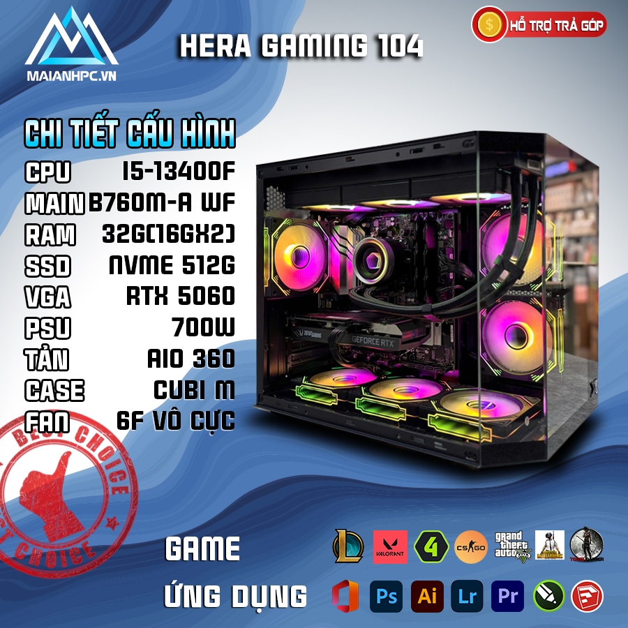 PC HERA GAMING 104 ( I5-13400F / B760M-A WIFI / RAM 32G(16X2) / RTX5060 8G)