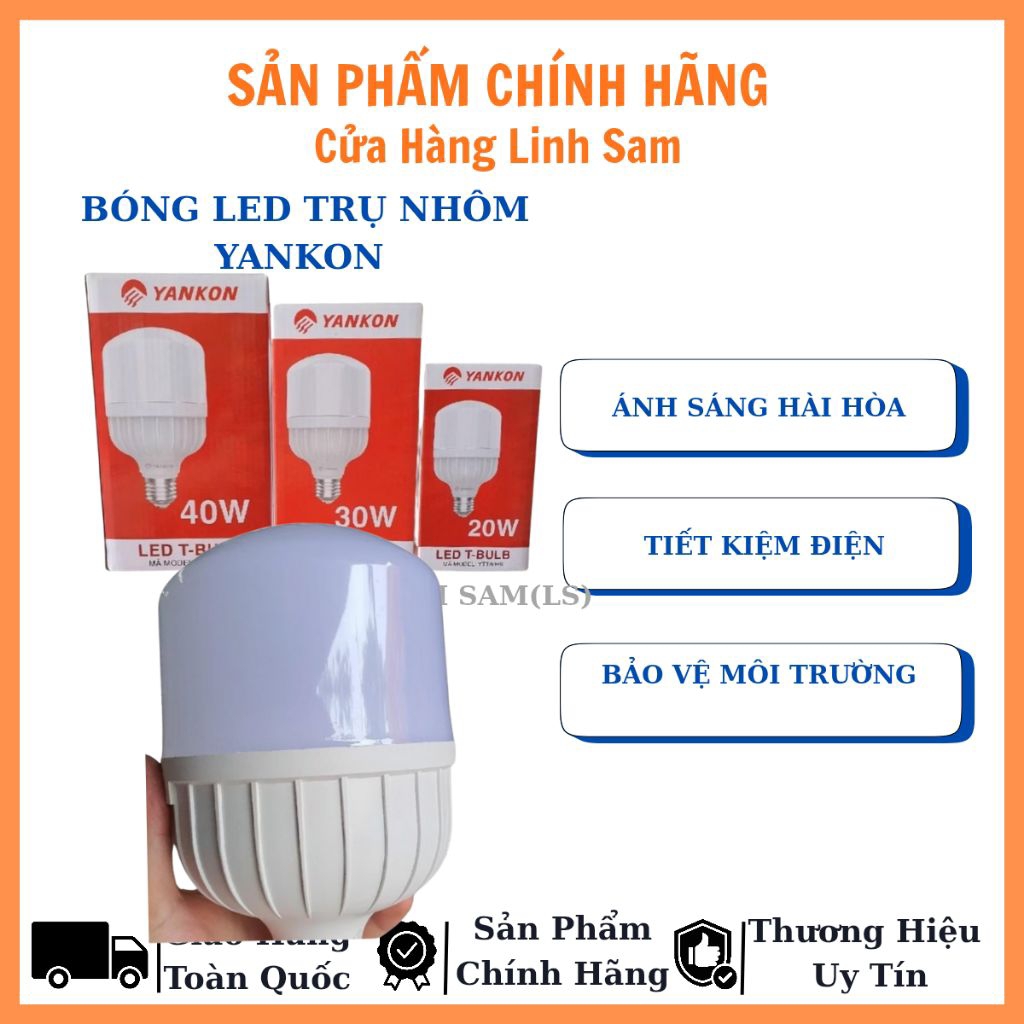 Bóng Led Trụ Nhôm YANKON: 20W, 30W, 40W Thông Dụng