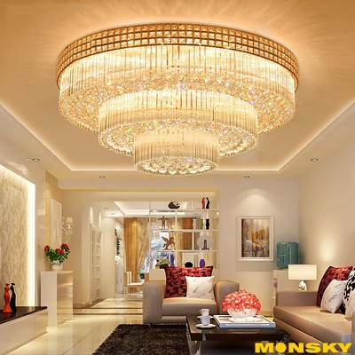 Đèn ốp trần MONSKY GUCO loại 80,100cm cao cấp làm từ kim loại sơn tĩnh điện và pha lê chuẩn k9 (416)
