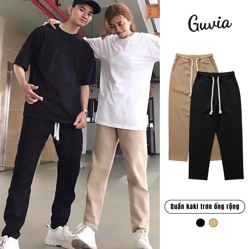 Quần Ống Rộng Nam Nữ KAKI TRƠN Dáng Suông Unisex, Quần Kaki Baggy Ống Suông Basic GUVIA QU06