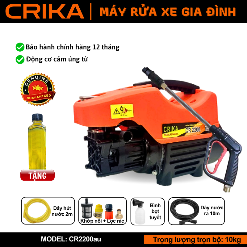  Máy Rửa Xe CRIKA CR2200ai Động Cơ Cảm Ứng Từ Rửa Sân Vườn Xe Máy Nhỏ Gọn Bền Bỉ Bảo Hành 12 Tháng 