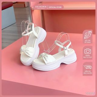 Dép sandal nữ HÀ HUYỀN da lì quai nhúm quai cài độn đế 4cm - DE809 