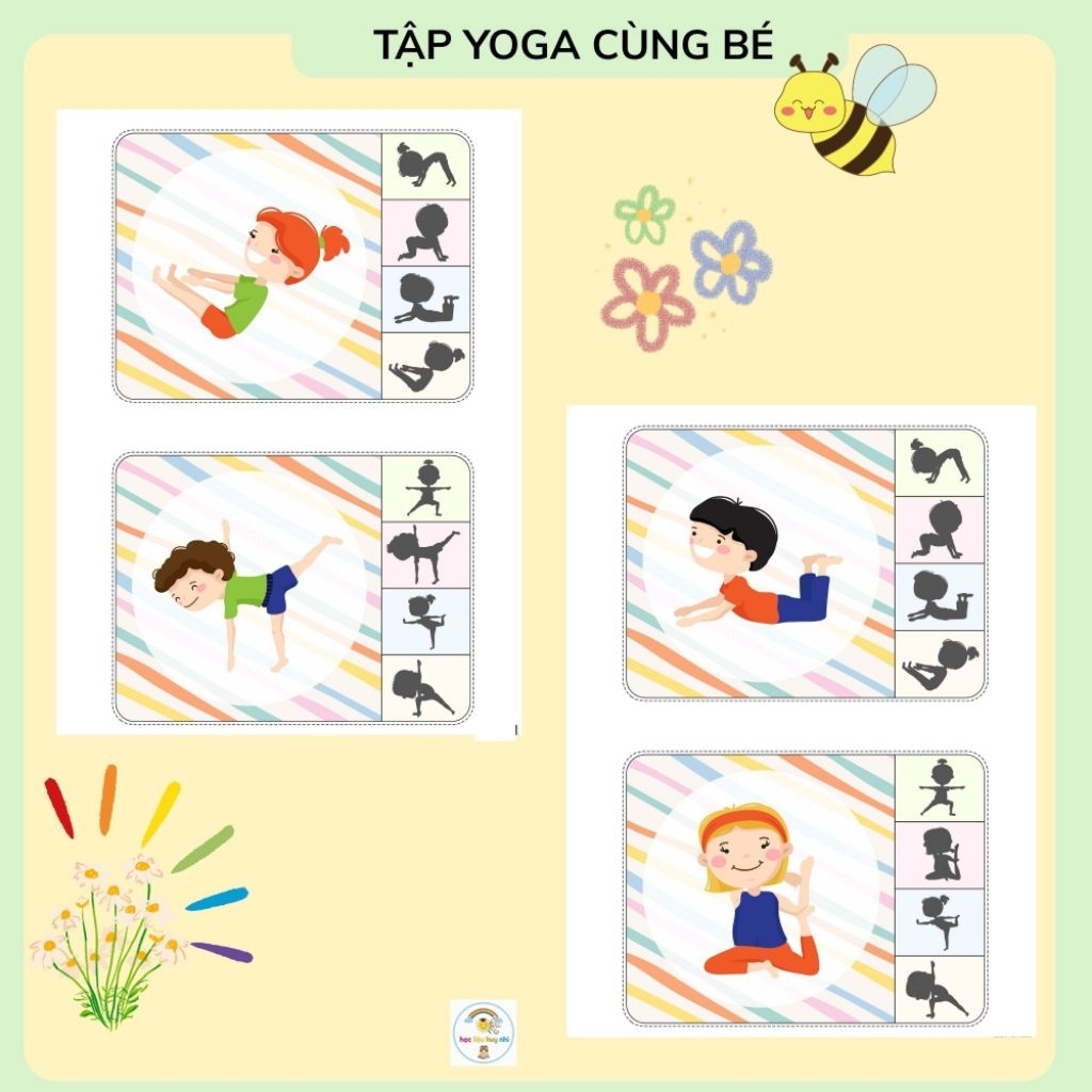 Thẻ Flashcard cho bé từ 2 tuổi  học tư thế YOGA, thẻ Flashcard vận động