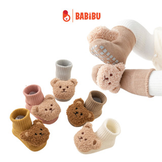  Tất vớ lót lông in hình gấu bông 3d chống trơn trượt cho bé vớ cho bé đi trong nhà mềm mịn dễ thương 