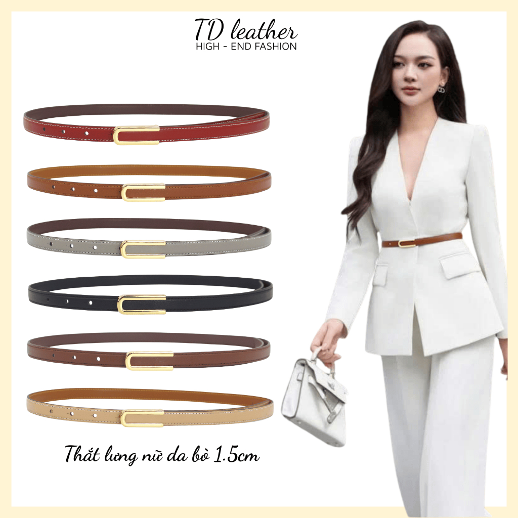 Thắt lưng nữ, đai váy da bò thật bản nhỏ 1.5cm TDleather nhiều màu sang chảnh, mix váy, blazer DV750