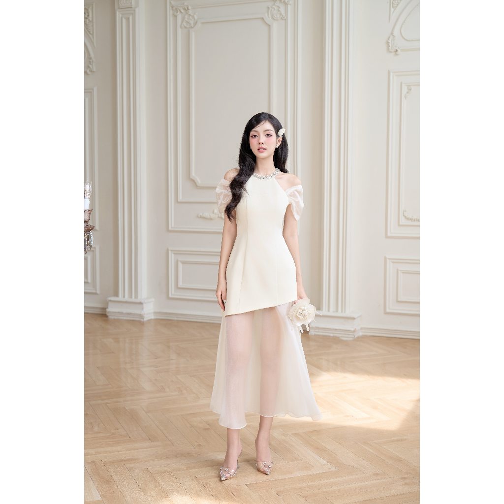 ZAMYSHOP - Váy thiết kế cổ yếm chân tơ, váy đi tiệc, thanh lịch, sang trọng