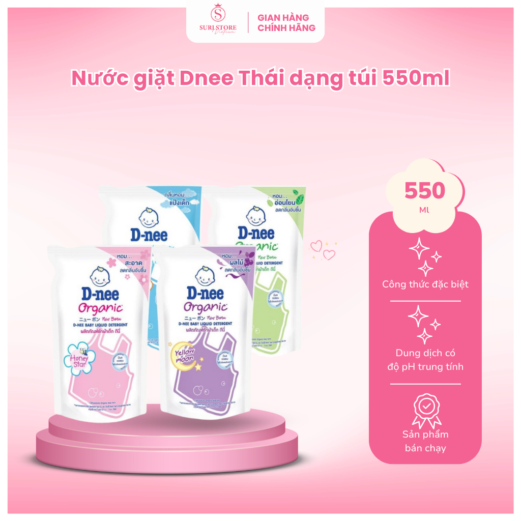 Nước giặt Dnee nội địa Thái 550ml thơm nhẹ nhàng, an toàn cho da của bé