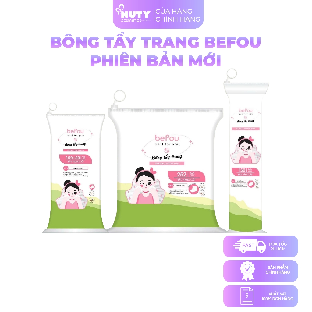 Bông Tẩy Trang Tròn Befou Cotton Pad (150 Miếng)