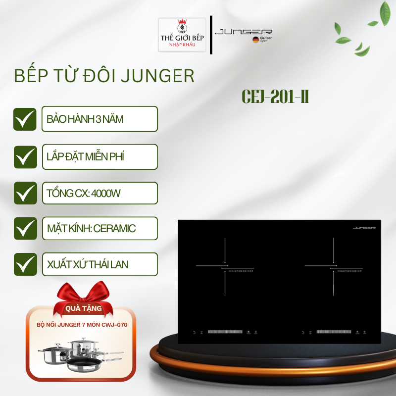 Bếp Từ Đôi Junger CEJ-201-II – Công Suất 4000W – Nấu Nhanh – Tiết Kiệm Điện – Hàng Chính Hãng