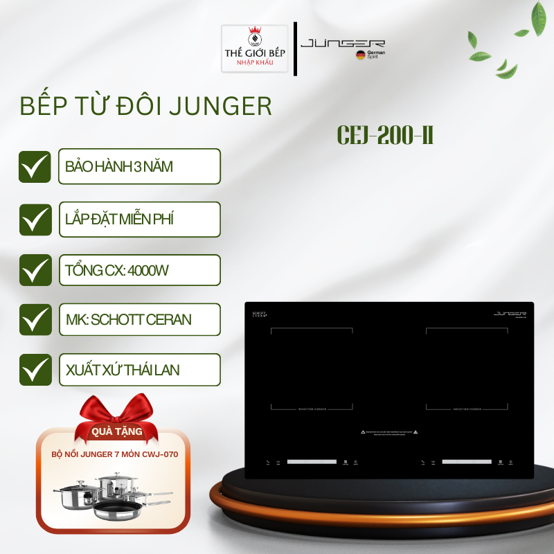 Bếp Điện Từ Đôi Junger CEJ-200-II – Công Suất 4000W – Lắp Âm – Nấu Nhanh – Chính Hãng Đức