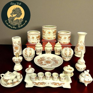  Bộ đồ thờ gia tiên đồ thờ thần tài RỒNG VIỆT đồ thờ gốm sứ men bát tràng rồng phượng cao cấp 