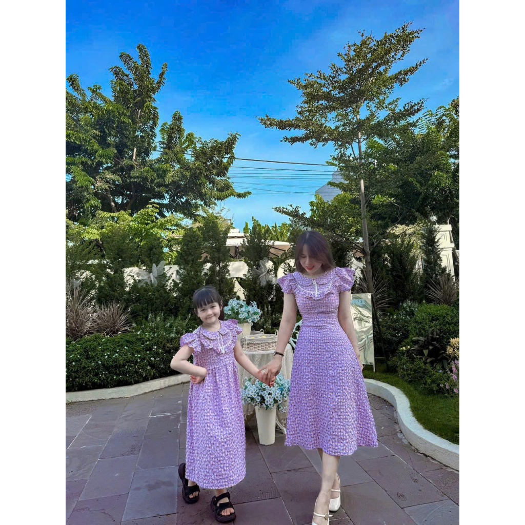 Bnstyle -Váy Đôi Mẹ Và Bé Gái Ca Rô Màu Tím Hóa Nhí MB585