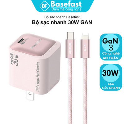 Bộ Sạc Nhanh 30W Basefast Củ Gan 1 Cổng Kèm Cáp Dù Type C To LN 1M