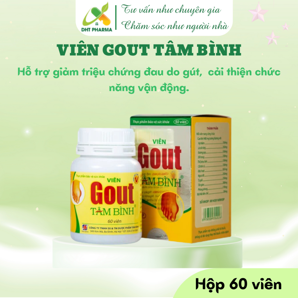 Viên Gout Tâm Bình - Hỗ trợ giảm Acid Uric, giảm đau nhức xương khớp (Hộp 60 viên)