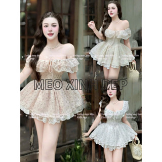   CÓ BIGSIZE   ĐẦM ROXI REN IN HOA RỚT VAI 2 TẦNG TÙNG LƯỚI XOÈ PHỐI REN CHÂN 💯Hàng chuẩn hình shop chụp  