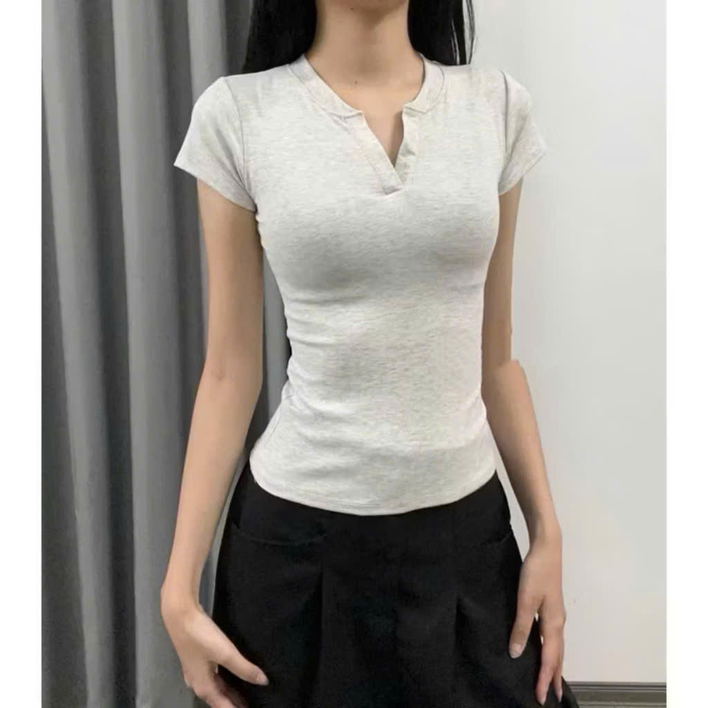 Áo Thun Babytee Kiểu Cổ Tàu V Tôn Dáng Nữ Co Giãn | BigBuy360 - bigbuy360.vn