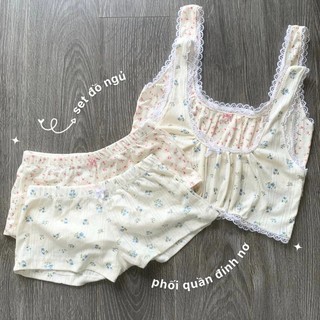  Set đồ ngủ phối quần đính nơ cực cute co giãn dễ chịu set body nữ mặc đi ngủ đi biển du lịch hoa nhí MÃ K2 