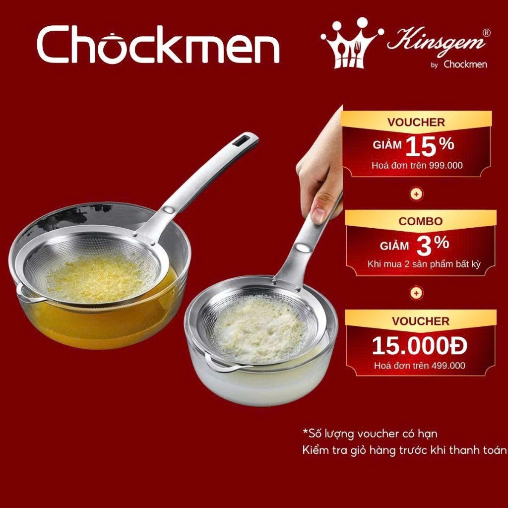   New Collection Rây Lọc Cháo KINSGEM By CHOCKMEN Inox 304 Nguyên Khối Lọc Đồ Ăn Dặm Cho Bé Lọc Cua Muôi Vớt Lọc Ăn Lẩu 