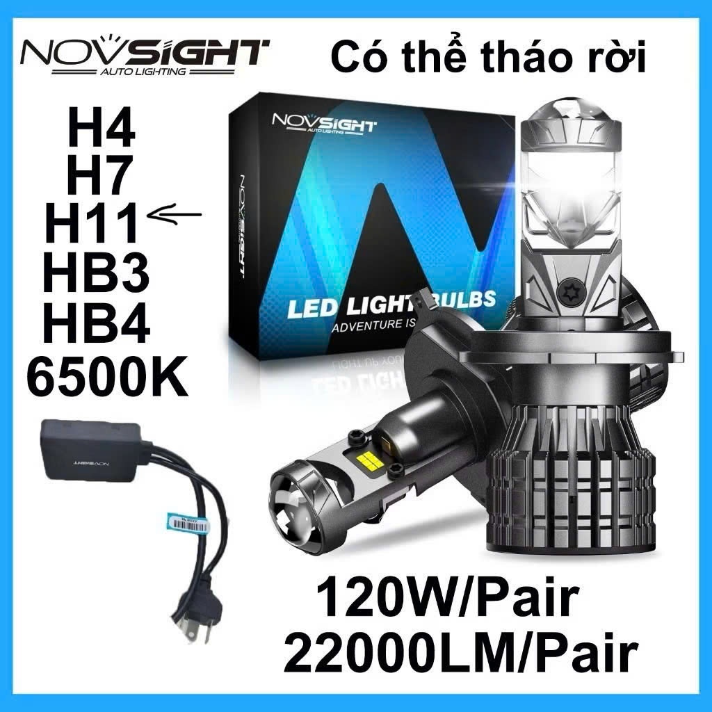 Novsight N92, 2 bóng ​​Trắng120w 22000LM Xe H8/H9/H11/H16(JP) Đèn Pha LED 6500K Đèn Pha ÔTÔ(còn 1 bộ