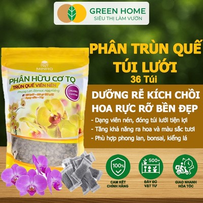 Phân Trùn Quế Viên Nén Greenhome, Lavamix, Túi lưới, Bao 36 Túi,  Dinh Dưỡng Hữu Cơ, Tốt Cho Lan