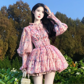  Váy Hoa dài Tay bánh bèo Dáng xoè Bánh bèo - Mellystore 