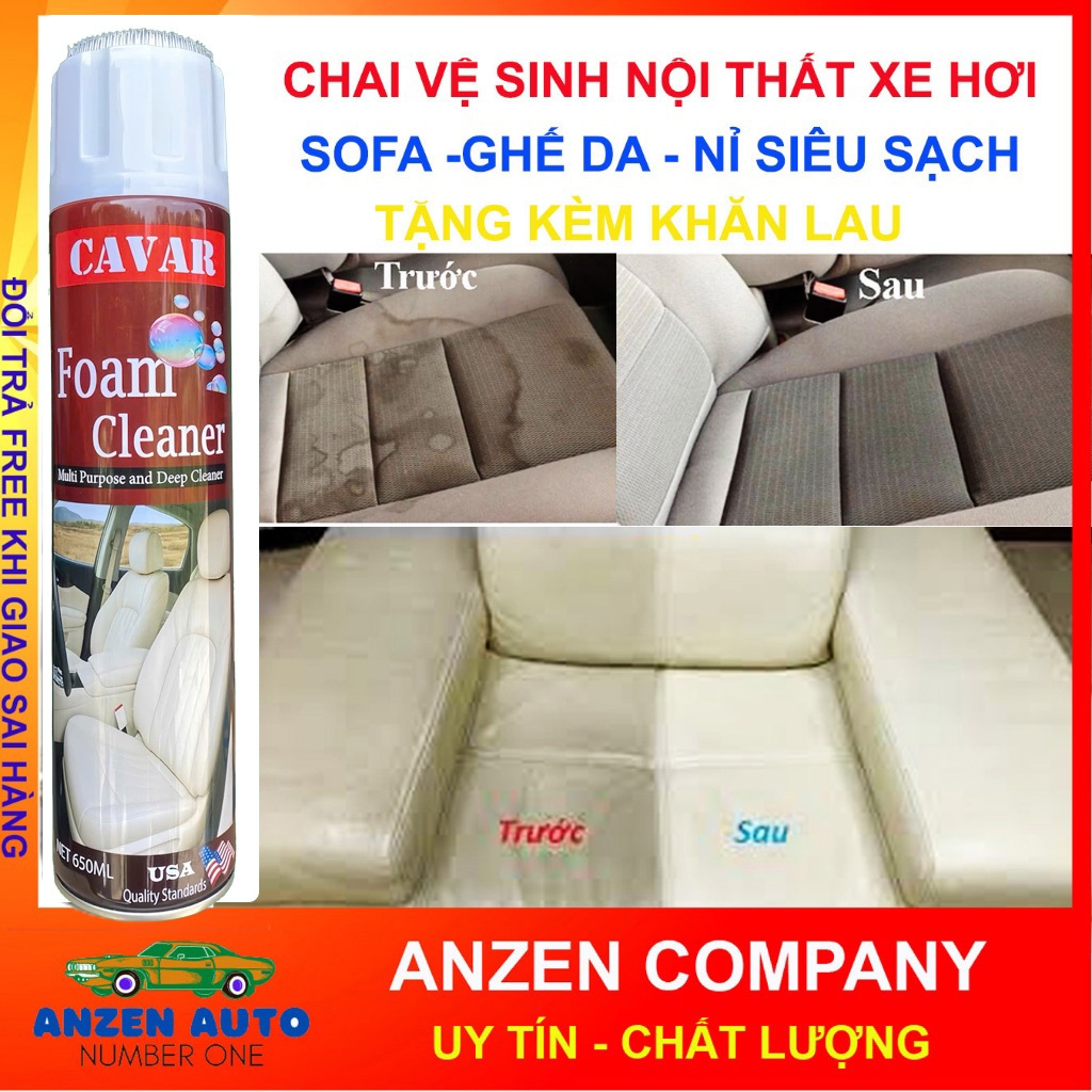[ SẠCH NHƯ MỚI + KHĂN] Chai xịt tẩy ghế Sofa da, Nỉ - Vệ sinh đồ da,trần nỉ nội thất xe ô tô - Foam 