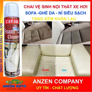    SẠCH NHƯ MỚI + KHĂN  Chai xịt tẩy ghế Sofa da Nỉ - Vệ sinh đồ da,trần nỉ nội thất xe ô tô - Foam Cleaner CAVAR 