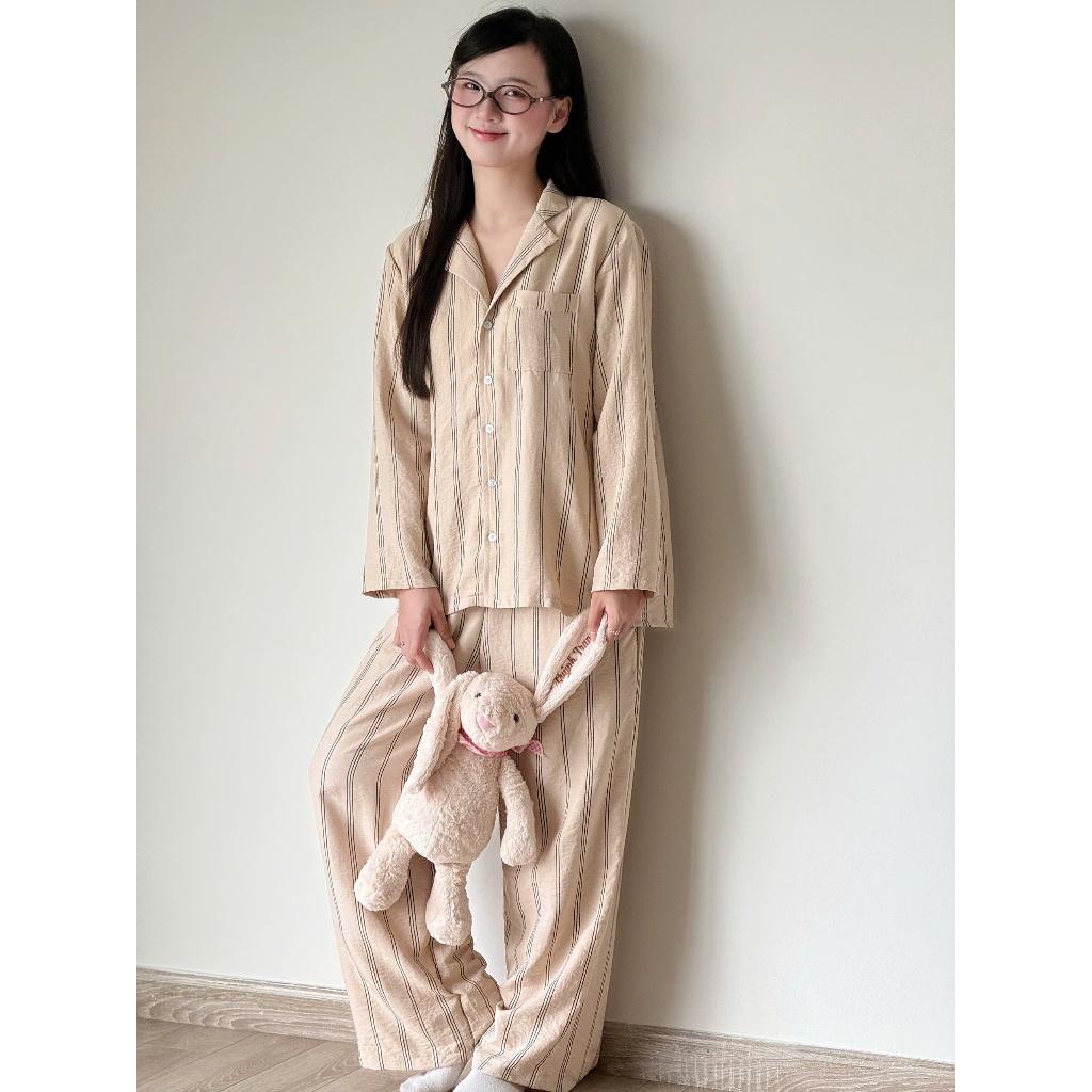 MB-SET-012 Maybee.Homedress Bộ Ngủ Dài Tay Kẻ Sọc Lớn – Chất Đũi Mềm Mịn, Thanh Lịch, Thoải Mái | BigBuy360 - bigbuy360.vn