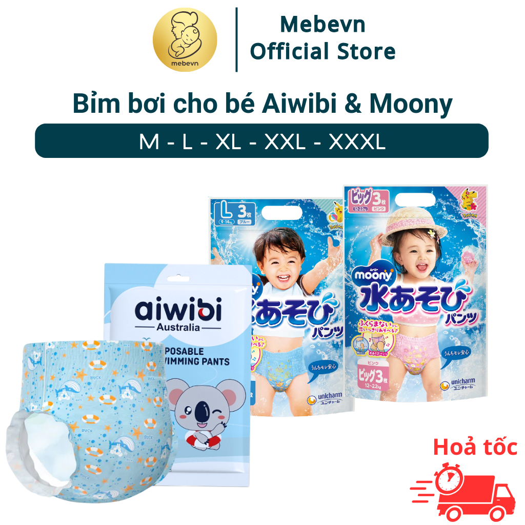 Bỉm bơi cho bé Aiwibi của Australia, bỉm đi bơi cho bé cao cấp, mặc thoải mái, không nặng tã khi bơi