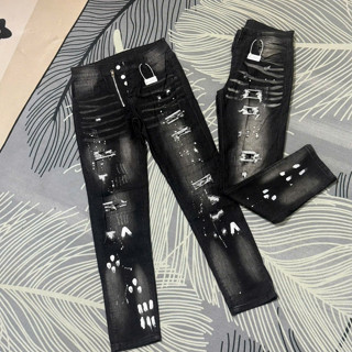  Quần jean nam rách gối 4 cúc vá da vảy sơn khóa kéo đẹp. 