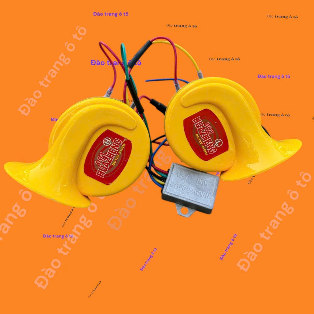 Còi ngân 12v 24v 6 tiếng siêu to còi điện xe ô tô xe máy còi xe tải còi ngân còi điện vàng HZ