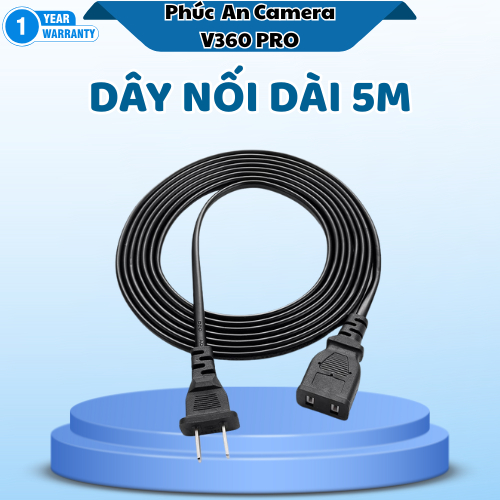 Dây nguồn AC, Dây nối dài 5m  nguồn đồng hai chân chuyên dụng cho camera, Dây PVC 2 / 3 / 5m