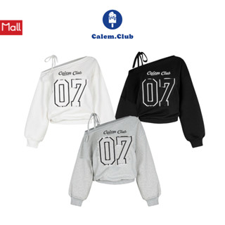 Áo sweater lệch vai Calem Club 07 Shoulder Bow vải nỉ chân cua không xù lông áo sweater nữ form rộng áo trễ vai thu đông