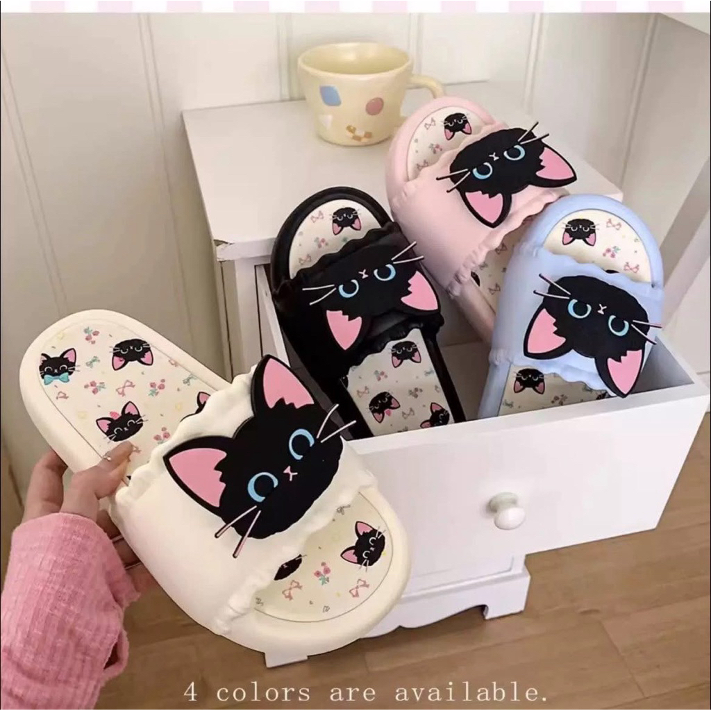 Dép lê quai ngang mèo đáng yêu đế mền kiểu dáng thời trang, Dép quai ngang phong cách icon mặt mèo