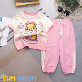  Set bé gái quần dài áo thun cotton hiệu Sun&Moon size từ 13kg đến 34kg - Mebena 