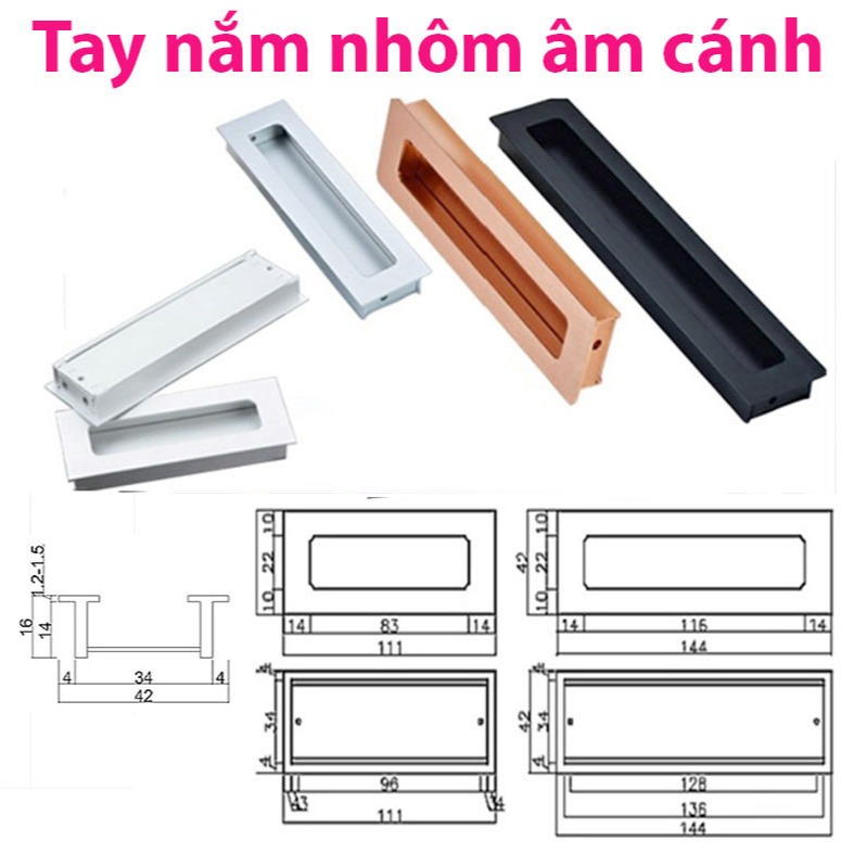 Tay nắm âm tủ Đen Mờ,gold,trắng mờ