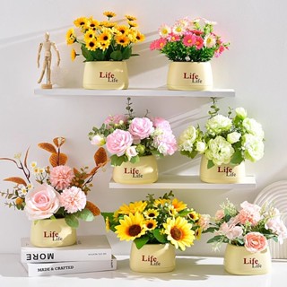  Bình hoa giả cắm sẵn để bàn chậu hoa giả decor trang trí phòng khách kệ tivi phòng ngủ shop 