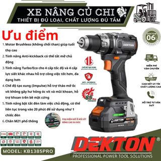 Máy khoan 13mm 85N.m DEKTON M21-KB1385Pro, motor không chổi than có tạo xung, chân pin Makita