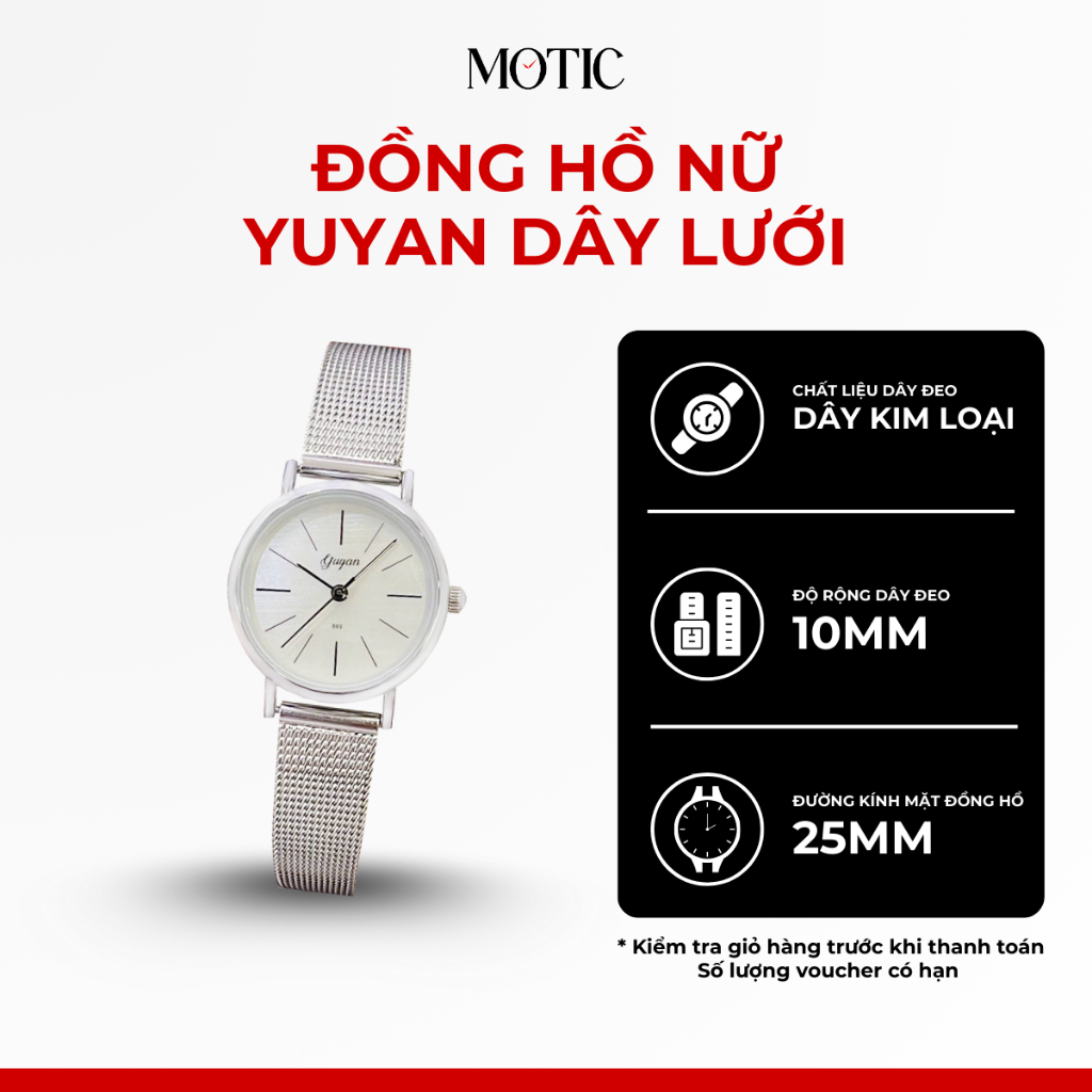Đồng hồ nữ dây kim loại Yuyan mặt tròn phong cách thời trang