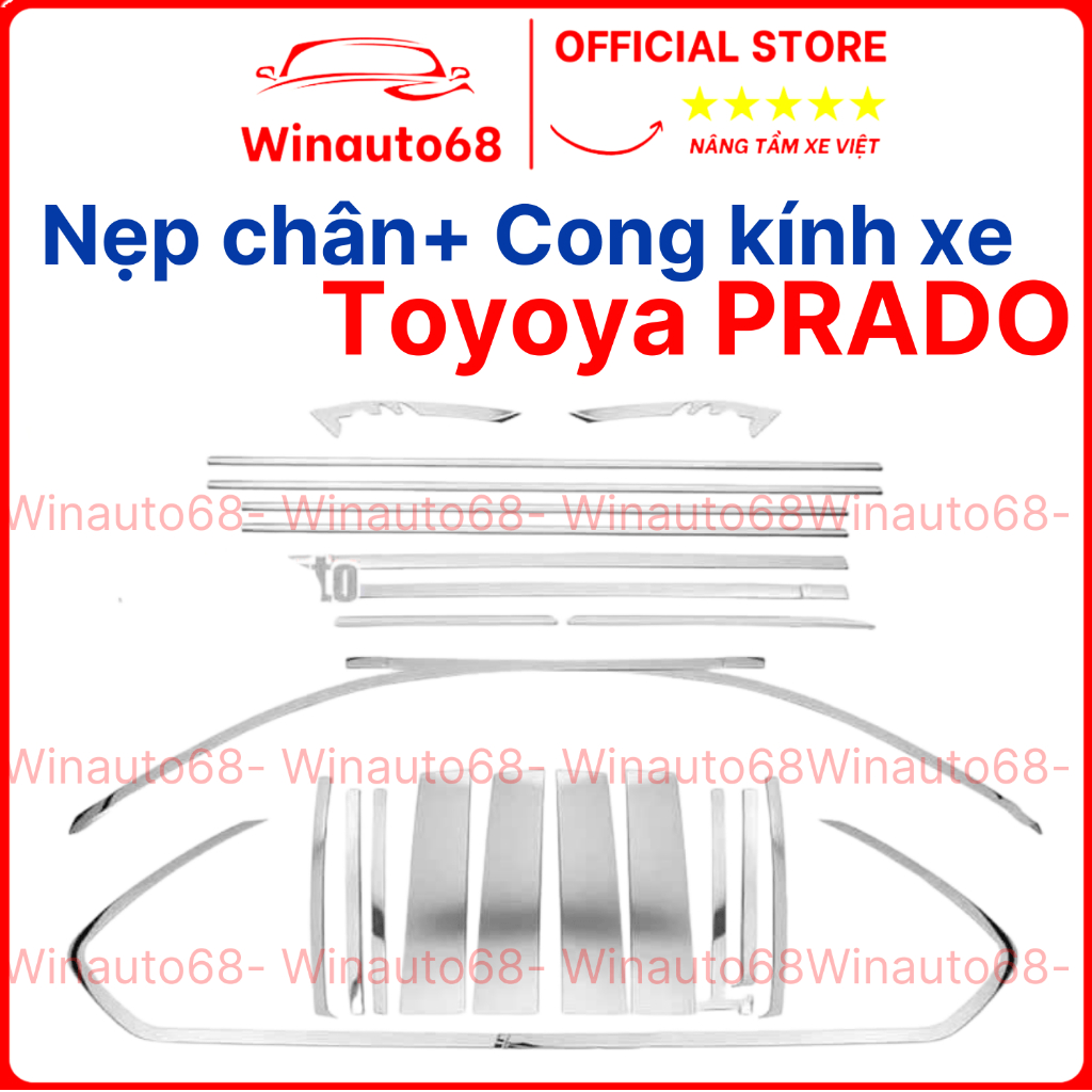 Bộ Nẹp Viền Cong Kính ,Chân Kính Inox Dành Cho Xe Ô Tô - Land Cruiser Prado 2012-2022