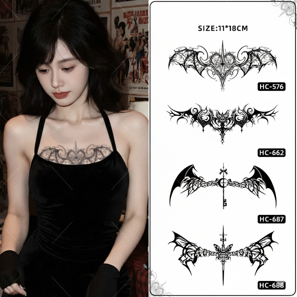 UNIGU Hình Xăm Succubus Dán Cổ Ngực, Vai Quyến Rũ Cho Nữ | Hình Xăm Dán 15 Ngày Chống Nước