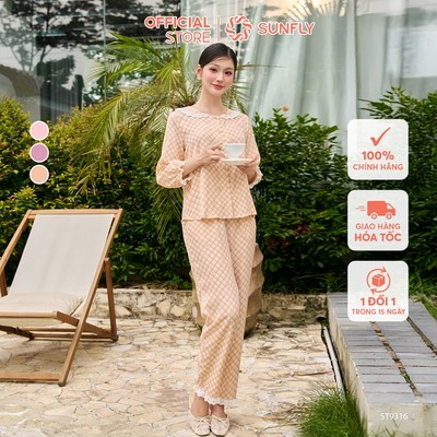 Bộ pijama nữ thô đũi áo tay lỡ quần dài dịu dàng, nữ tính SUNFLY ST9316
