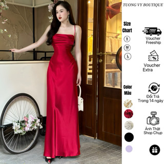  Váy Lụa Hai Dây Dáng Dài xẻ Tà Xếp Ly Cổ Sang Trọng - TV326 