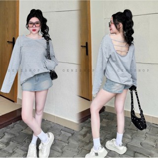  ÁO THUN TAY DÀI SỌC HỞ LƯNG FORM RỘNG MẶC NHIỀU KIỂU AT2025 