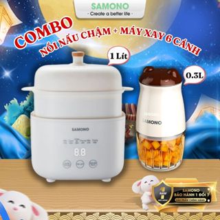 (BH 1 năm) Combo nồi nấu chậm Samono SW-SC10 và máy xay mini ăn dặm cho bé SW-MC200/MC200S