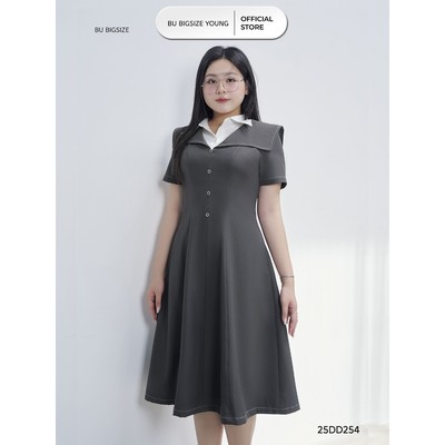 Đầm sơ mi 2 cổ bổ mảnh BIGSIZE (55kg đến 95kg) – 25DD254- [BU Bigsize ]