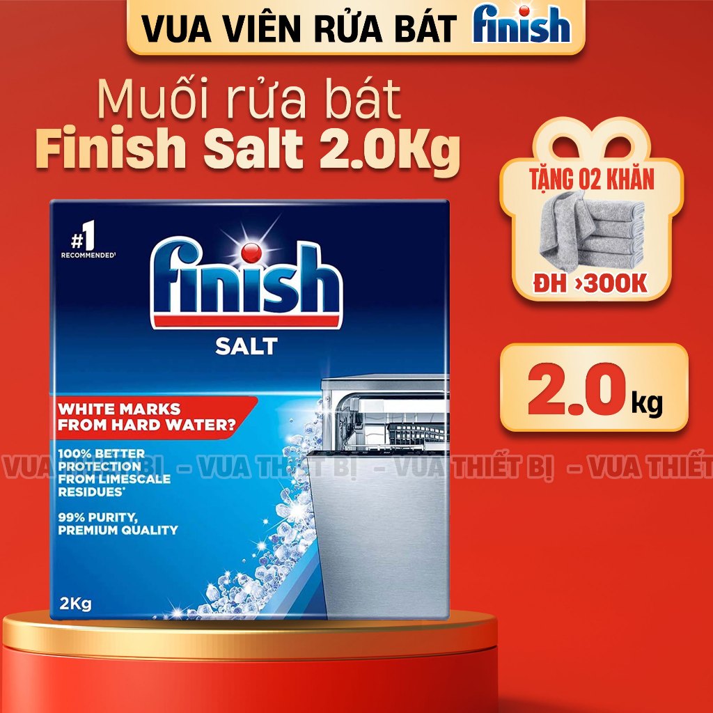 FINISH Salt hộp 2kg Muối làm mềm nước cho máy rửa bát nhập khẩu chính hãng túi 1kg 1.2kg 1.5kg 4kg 1 1.2 1.5 2 4 kg